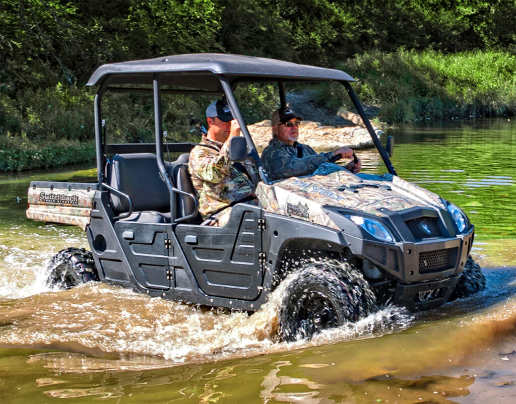 HuntVe Switchback hybrid electric 4x4 crew UTV equipped for Florida hunting